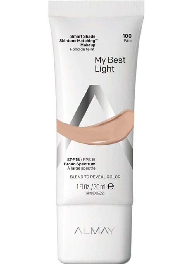 Almay Skintone Matching Foundation, Smart Shade Face Makeup, Hypoallergenic, Oil Free-Fragrance Free, Dermatologist Tested with SPF 15, My Best Light, 1 Oz