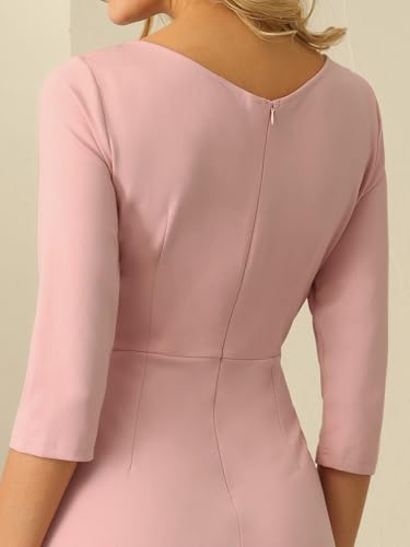 Hobemty Women's 3/4 Sleeve Pencil Dress Boat Neck Elegant Wear to Work Midi Sheath Dresses Small Pink - Image 4