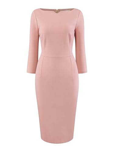 Hobemty Women's 3/4 Sleeve Pencil Dress Boat Neck Elegant Wear to Work Midi Sheath Dresses Small Pink - Image 1