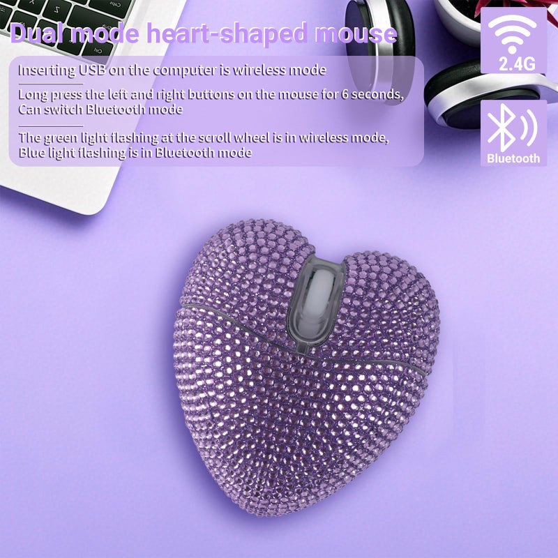 elec Space Wireless Bluetooth Mouse, Silent and Stylish Heart-Shaped Mouse for Laptop, PC - 10m Range (Purple) - Image 4