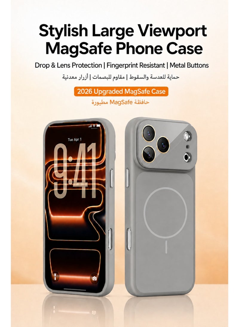 سوكاد كفر رمادي مطفي بتصميم نافذة كبيرة مع MagSafe لهاتف iPhone 17 Pro Max، حماية كاملة للكاميرا، غطاء نحيف مقاوم لبصمات الأصابع مع أزرار معدنية - Image 3