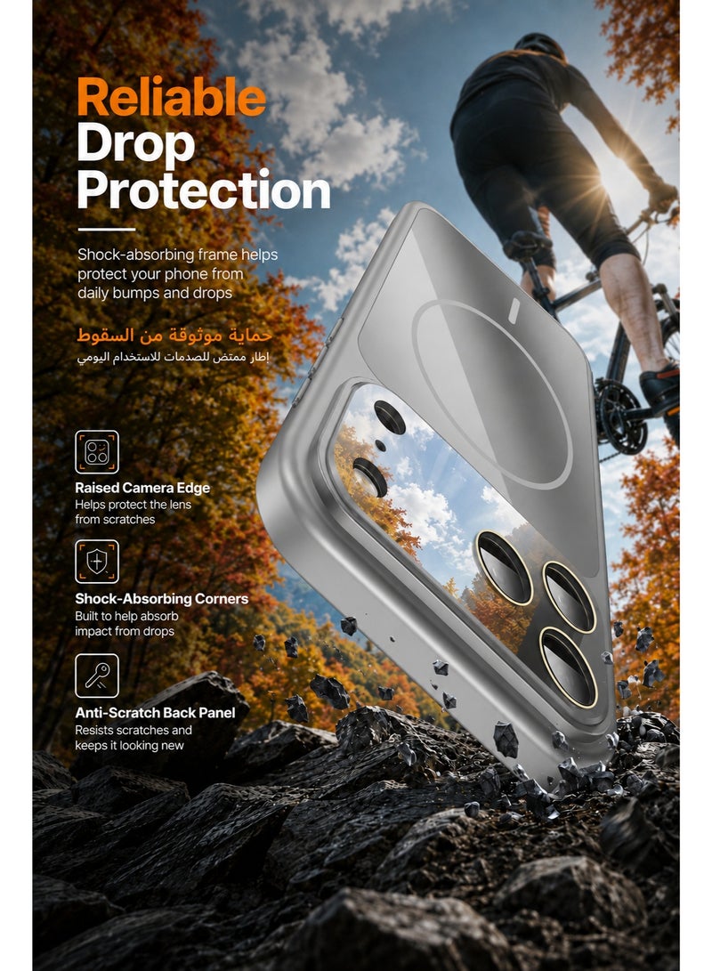 سوكاد كفر رمادي مطفي بتصميم نافذة كبيرة مع MagSafe لهاتف iPhone 17 Pro Max، حماية كاملة للكاميرا، غطاء نحيف مقاوم لبصمات الأصابع مع أزرار معدنية - Image 5