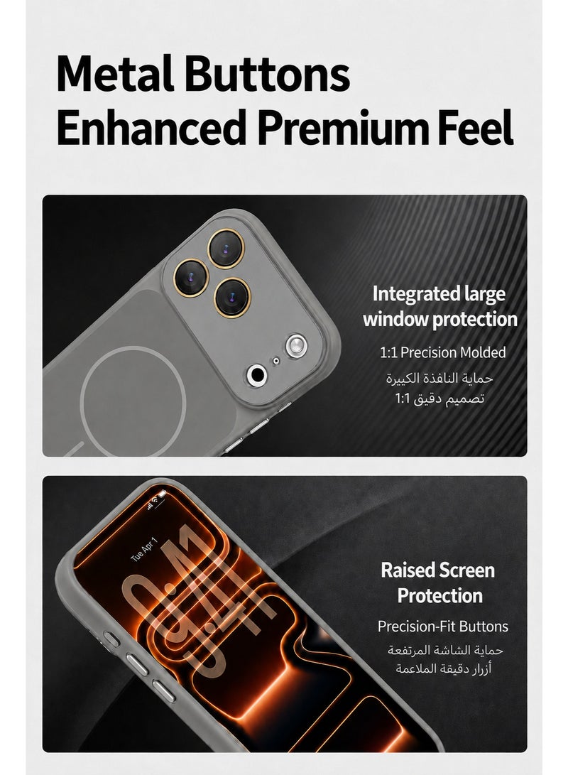 سوكاد كفر رمادي مطفي بتصميم نافذة كبيرة مع MagSafe لهاتف iPhone 17 Pro Max، حماية كاملة للكاميرا، غطاء نحيف مقاوم لبصمات الأصابع مع أزرار معدنية - Image 2