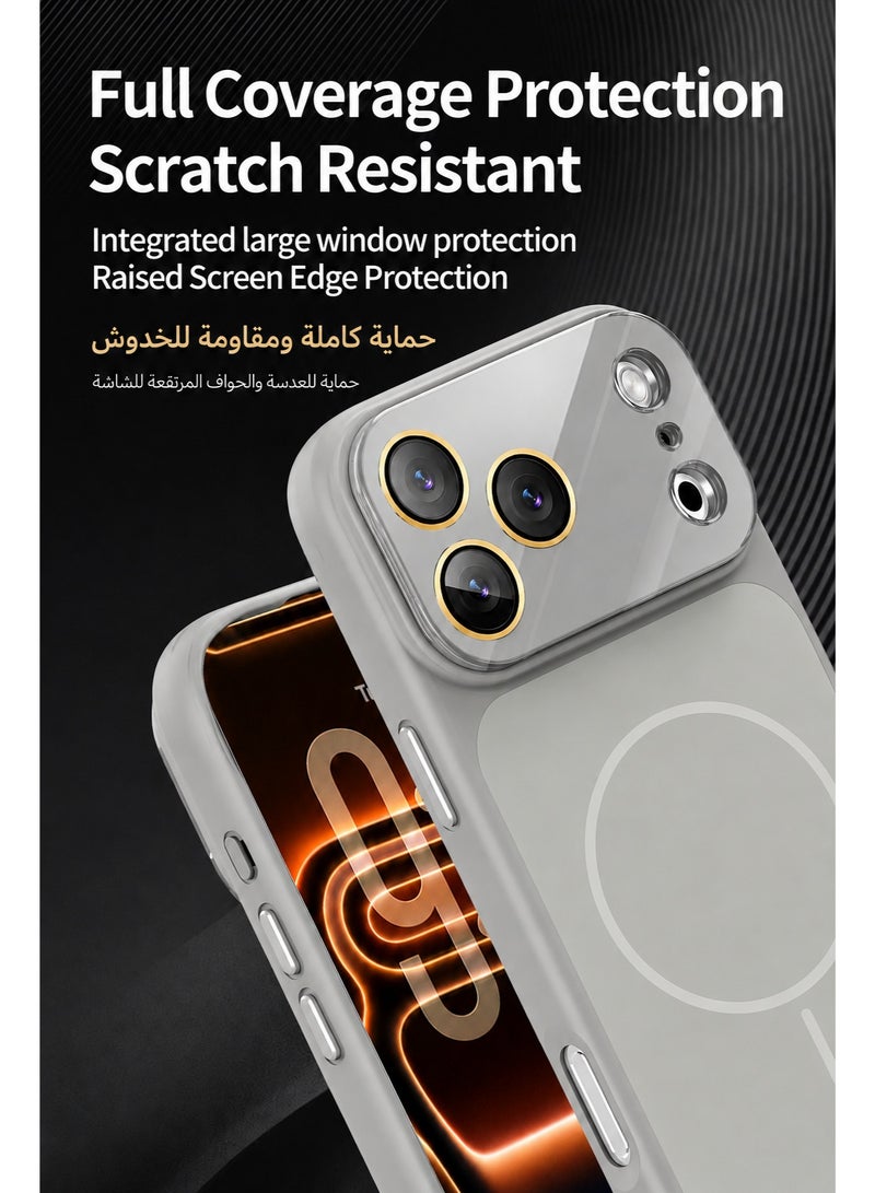 سوكاد كفر رمادي مطفي بتصميم نافذة كبيرة مع MagSafe لهاتف iPhone 17 Pro Max، حماية كاملة للكاميرا، غطاء نحيف مقاوم لبصمات الأصابع مع أزرار معدنية - Image 4