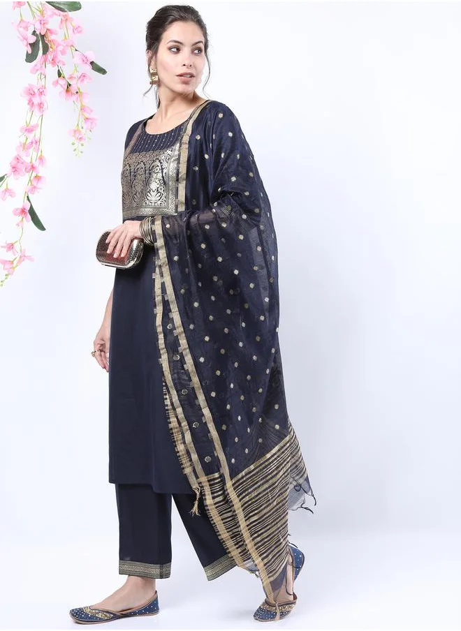 Ketch Foil Print Straight Kurta and Palazzo with Dupatta