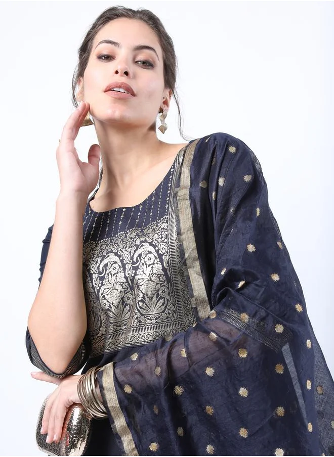 Ketch Foil Print Straight Kurta and Palazzo with Dupatta