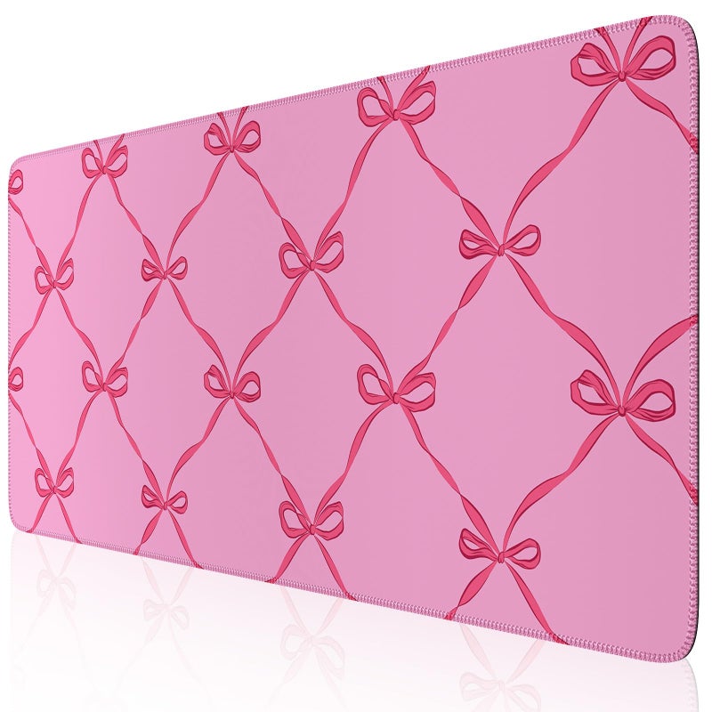 iCasso Desk Mat for Keyboard and Mouse, Large Mouse Pad for Desk, Desk Matt for Desktop, Desk Pad Mat, Anti-Slip Big Mousepad with Stitched Edges for Computer(Woven Bow) - Image 1