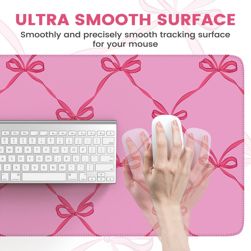 iCasso Desk Mat for Keyboard and Mouse, Large Mouse Pad for Desk, Desk Matt for Desktop, Desk Pad Mat, Anti-Slip Big Mousepad with Stitched Edges for Computer(Woven Bow) - Image 3
