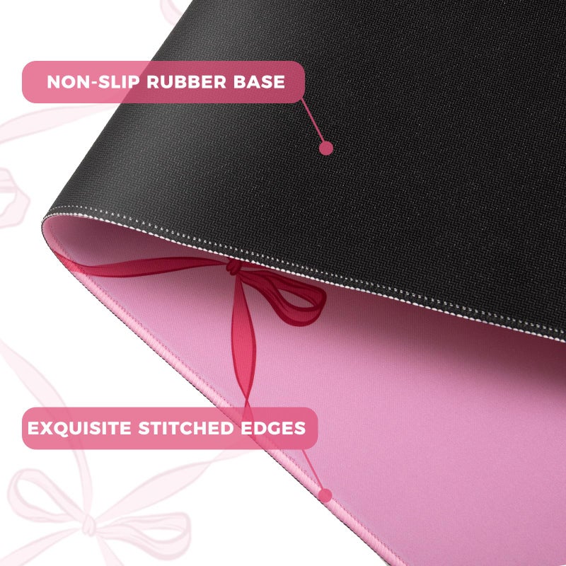 iCasso Desk Mat for Keyboard and Mouse, Large Mouse Pad for Desk, Desk Matt for Desktop, Desk Pad Mat, Anti-Slip Big Mousepad with Stitched Edges for Computer(Woven Bow) - Image 4