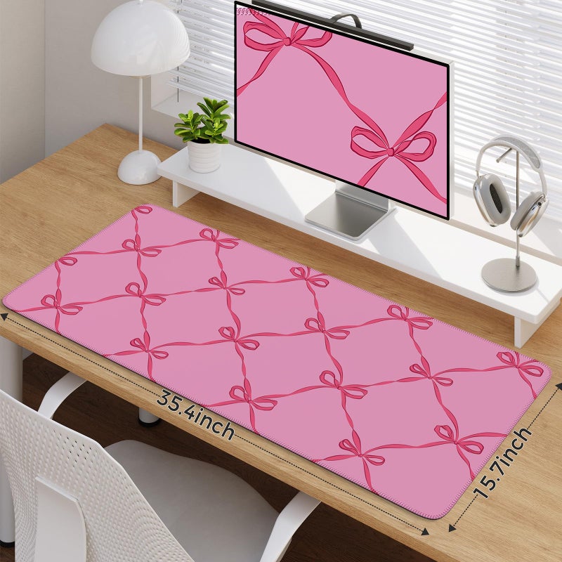iCasso Desk Mat for Keyboard and Mouse, Large Mouse Pad for Desk, Desk Matt for Desktop, Desk Pad Mat, Anti-Slip Big Mousepad with Stitched Edges for Computer(Woven Bow) - Image 2