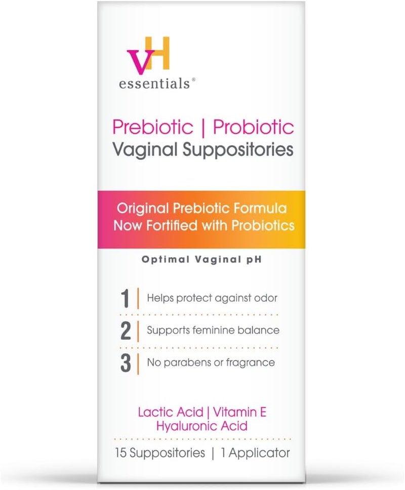 vH Essentials Prebiotic pH Balanced Vaginal Suppositories, Naturally Protect Against Odor, 15 Count Box - Image 1