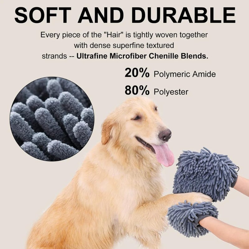 Microshine Dog Shammy Towel Gloves - Super Absorbent Microfiber Pet Drying Mitts for Dogs & Cats, Grey, Quick Dry Pet Bath Towels, Grooming & Paw Cleaning Gloves - Pack of 2 - Image 2