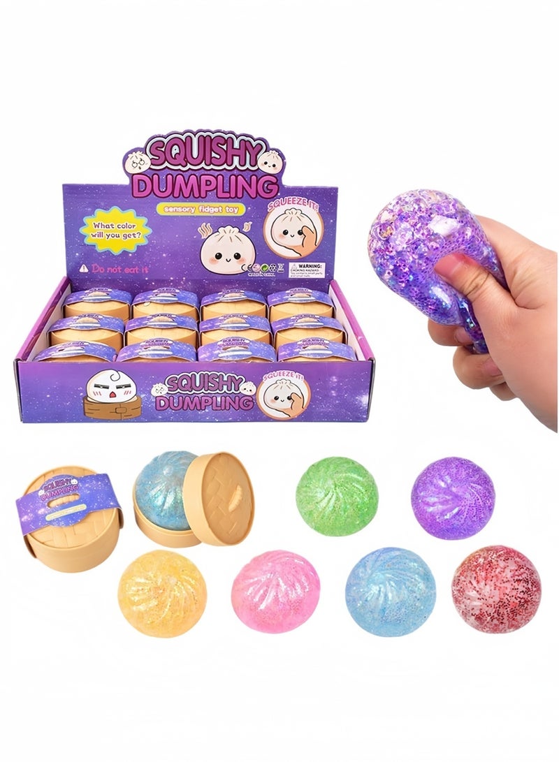 12 Pcs Glitter Dumpling Advent Calendar, Mini Real Bun Mystery Dumplings Set – Stress Relief Fidget Toy Pack Box - Image 1