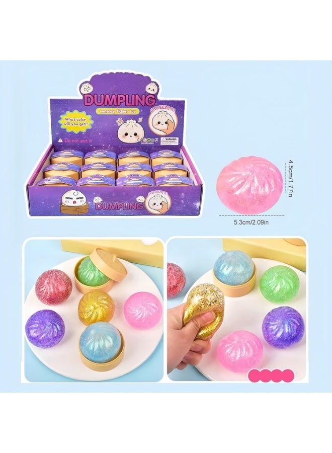 12 Pcs Glitter Dumpling Advent Calendar, Mini Real Bun Mystery Dumplings Set – Stress Relief Fidget Toy Pack Box - Image 4