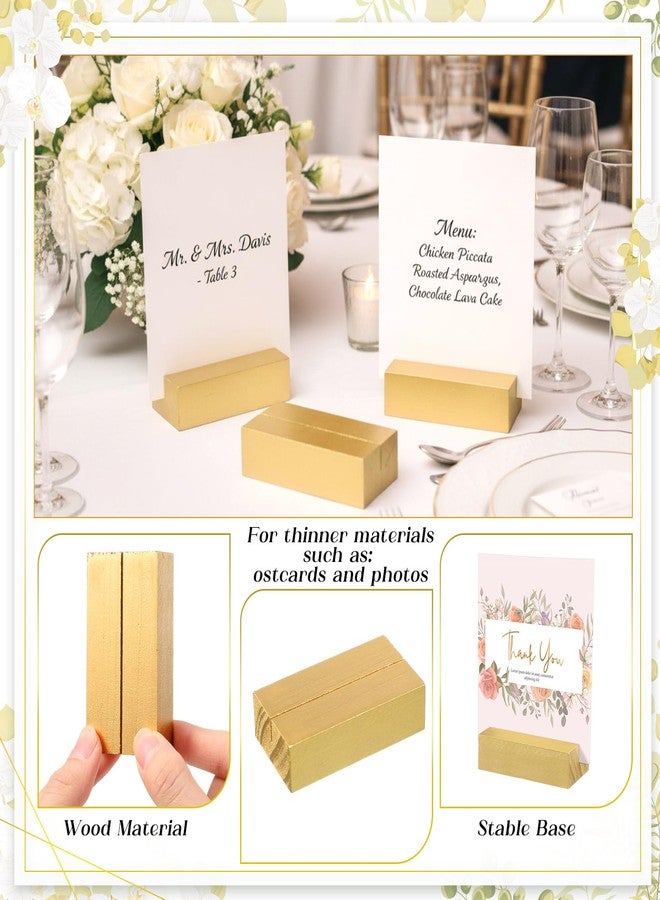 Zonon 12 Pcs Wood Place Card Holders Wooden Table Number Holder Stands Name for Wedding Party Events Exhibition Decoration Office Restaurant Business(Gold,Card 3 x 1.6 x 0.8 Inch) - Image 3