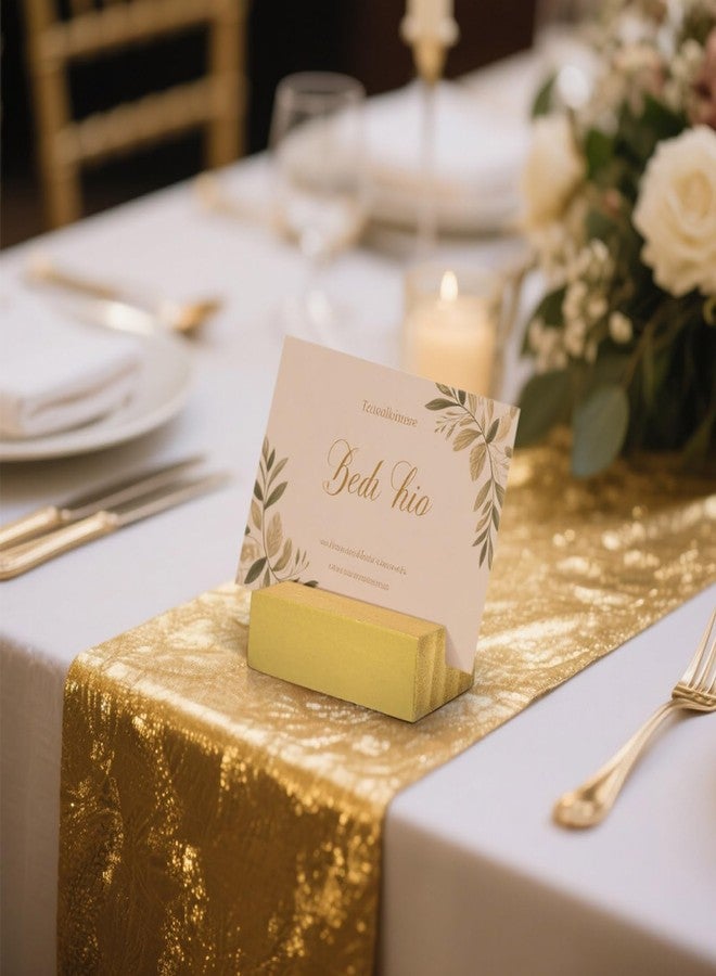 Zonon 12 Pcs Wood Place Card Holders Wooden Table Number Holder Stands Name for Wedding Party Events Exhibition Decoration Office Restaurant Business(Gold,Card 3 x 1.6 x 0.8 Inch) - Image 5