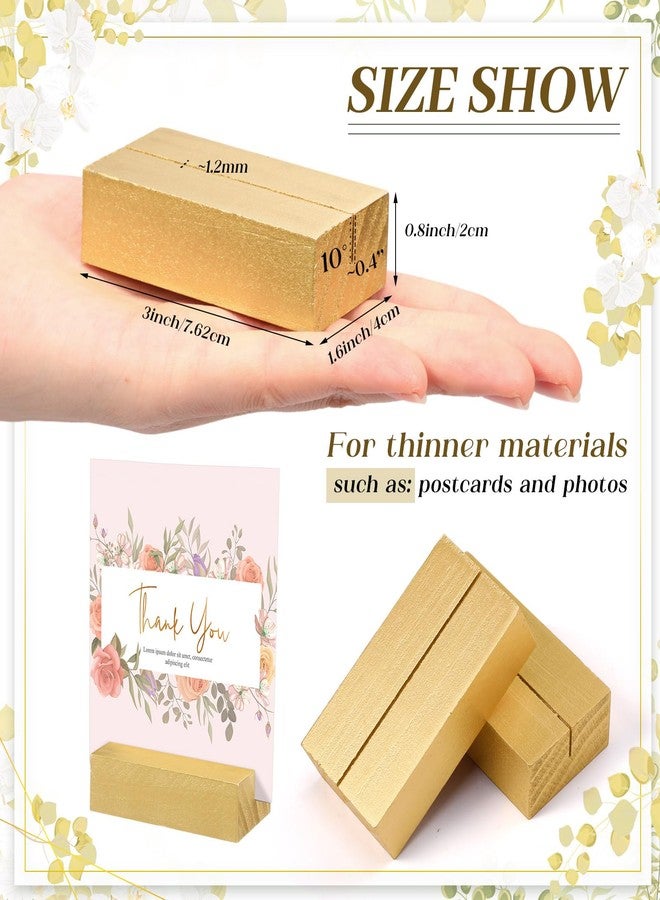 Zonon 12 Pcs Wood Place Card Holders Wooden Table Number Holder Stands Name for Wedding Party Events Exhibition Decoration Office Restaurant Business(Gold,Card 3 x 1.6 x 0.8 Inch) - Image 2