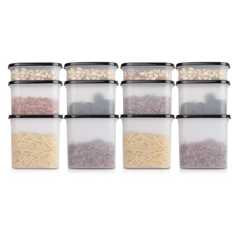 Cutting EDGE Modular Kitchen Storage Container with AntiMicrobial Lid Oval Set for Flour Cereals Snacks Stackable BPA Free Modular Set of 12 Black 525mlx41200mlx41800mlx4 - Image 1
