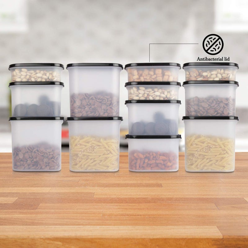 Cutting EDGE Modular Kitchen Storage Container with AntiMicrobial Lid Oval Set for Flour Cereals Snacks Stackable BPA Free Modular Set of 12 Black 525mlx41200mlx41800mlx4 - Image 4