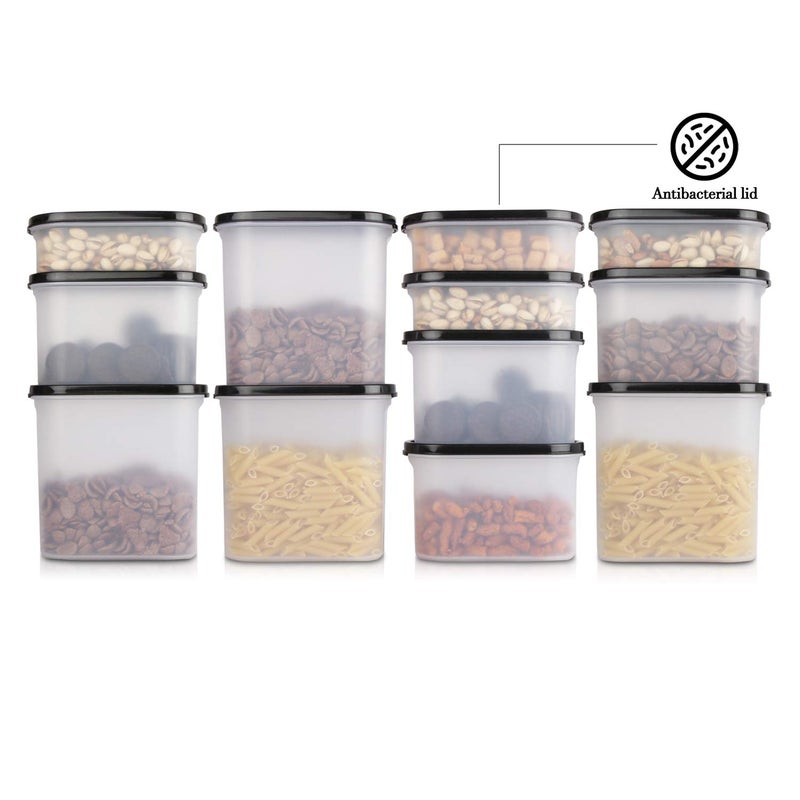 Cutting EDGE Modular Kitchen Storage Container with AntiMicrobial Lid Oval Set for Flour Cereals Snacks Stackable BPA Free Modular Set of 12 Black 525mlx41200mlx41800mlx4 - Image 5