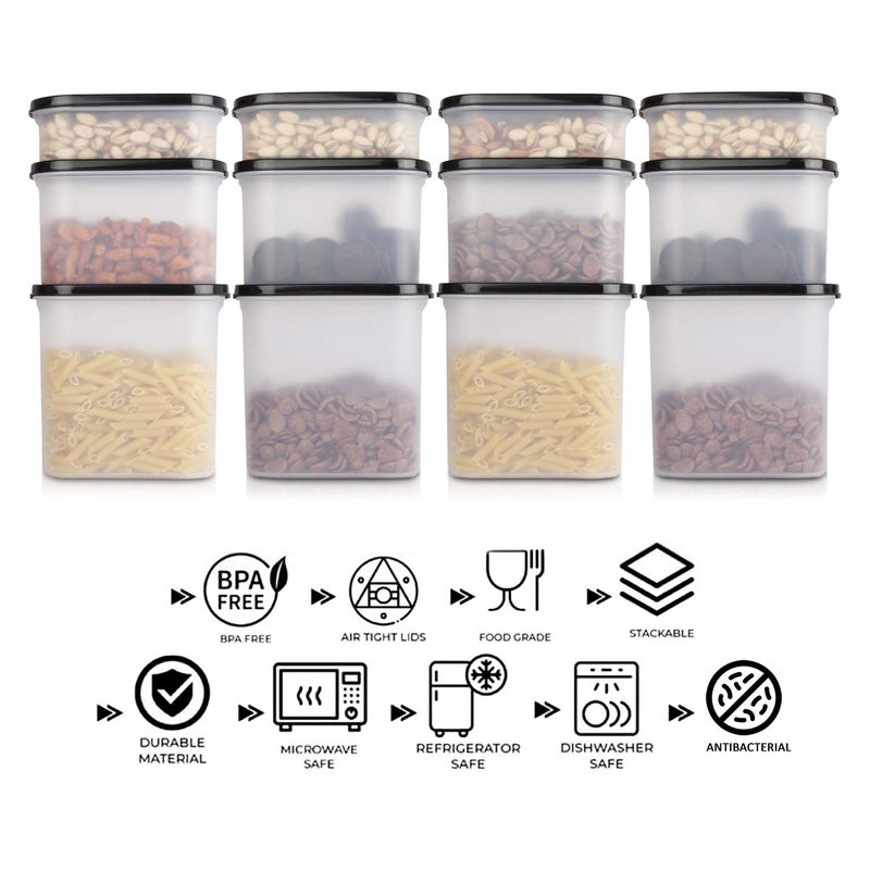 Cutting EDGE Modular Kitchen Storage Container with AntiMicrobial Lid Oval Set for Flour Cereals Snacks Stackable BPA Free Modular Set of 12 Black 525mlx41200mlx41800mlx4 - Image 2