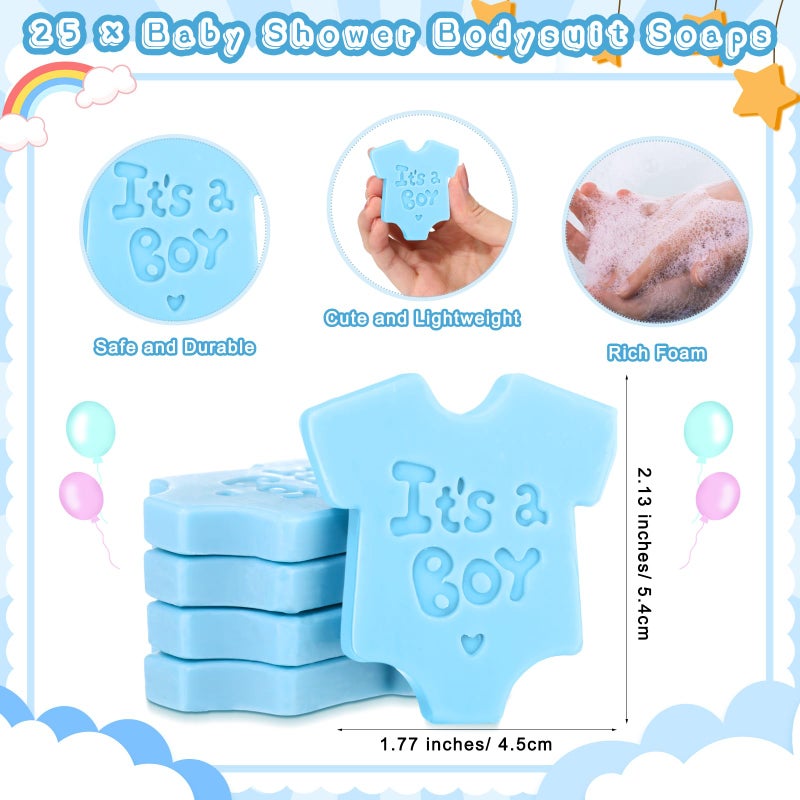 Swiffen Bodysuit Themed Baby Shower Soap Favors for Guests Boy Girl Shirt Shape Mini Handmade Soaps with Thank You Tags Organza Bags for Gender Reveal Party Favors(It's A Boy) - Image 2