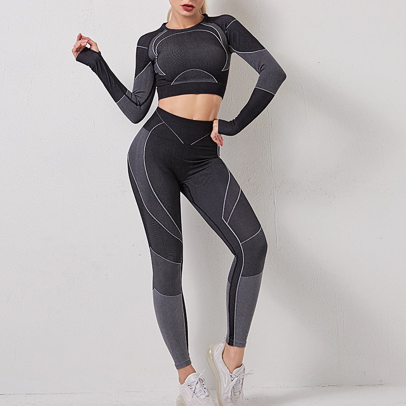 New Fitness Crop Top High-Waist Yoga Leggings Set Black two-piece suit