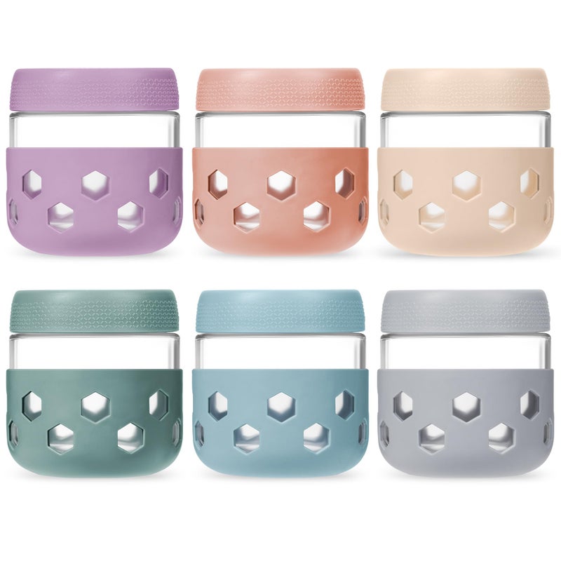 Gemice 6-Pack 10 oz Overnight Oats Containers with Lids and Silicone Sleeves, Glass Mason Jars with Airtight Lid, Dishwasher Safe, Wide Mouth Chia Seed Pudding Meal Prep Jar for Yogurt Berries Snack - Image 1