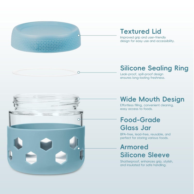 Gemice 6-Pack 10 oz Overnight Oats Containers with Lids and Silicone Sleeves, Glass Mason Jars with Airtight Lid, Dishwasher Safe, Wide Mouth Chia Seed Pudding Meal Prep Jar for Yogurt Berries Snack - Image 4