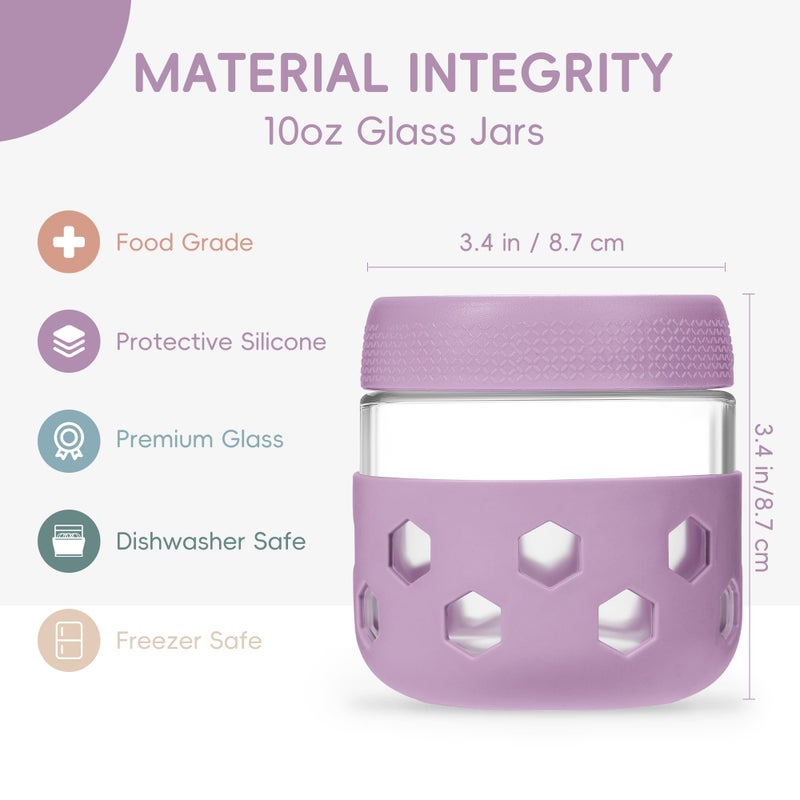 Gemice 6-Pack 10 oz Overnight Oats Containers with Lids and Silicone Sleeves, Glass Mason Jars with Airtight Lid, Dishwasher Safe, Wide Mouth Chia Seed Pudding Meal Prep Jar for Yogurt Berries Snack - Image 3
