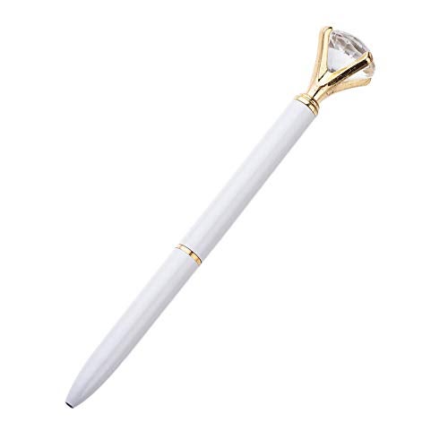 RUTICH Hollow Round Pen Holder Signing Pen Set with Big Diamond Crystal Pen for Wedding Bridal Opening Ceremony Graduation Office, Golden Holder with White Pen(Black Ink) - Image 3
