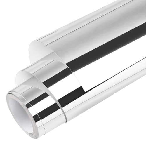WRAPXPERT Silver Chrome Vinyl, 12" x5ft Silver Permanent Vinyl Roll, Chrome Mirror Metallic Silver Adhesive Vinyl for Cricut, No Bubble Mirror, for Wrap,Stickers,Decal,Lettering - Image 1