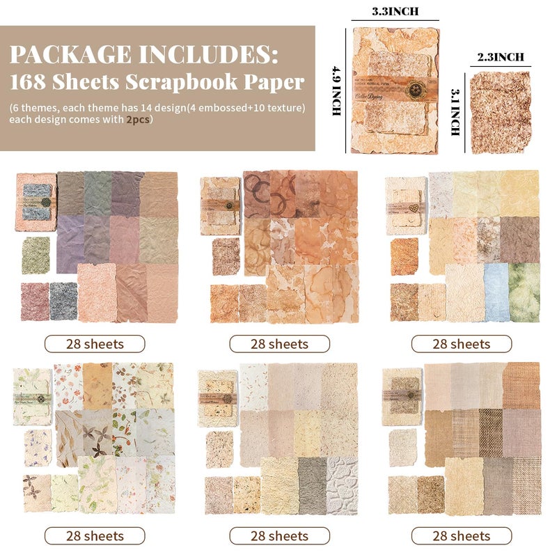 NPCSWXQ 168Pcs Scrapbook Supplies Kit Textured Paper, Rice Paper For Scrapbooking Paper,Junk Journal Supplies,Decorative Decoupage Card Making Supplies,And DIY Mixed Media Collage Card,Vintage Wall Decor - Image 2