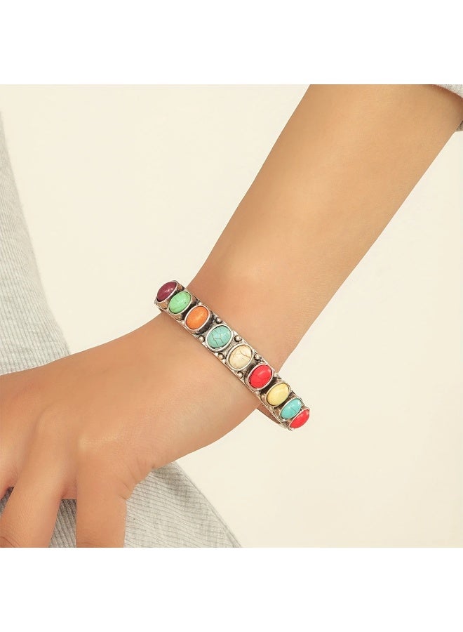 Goolsky سوار بوهيمي ملون باللون التركوازي بتصميم عتيق، مجوهرات يد - Image 2