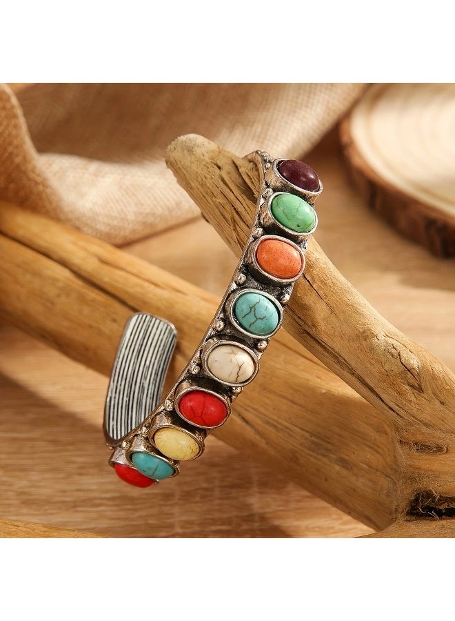 Goolsky سوار بوهيمي ملون باللون التركوازي بتصميم عتيق، مجوهرات يد - Image 4