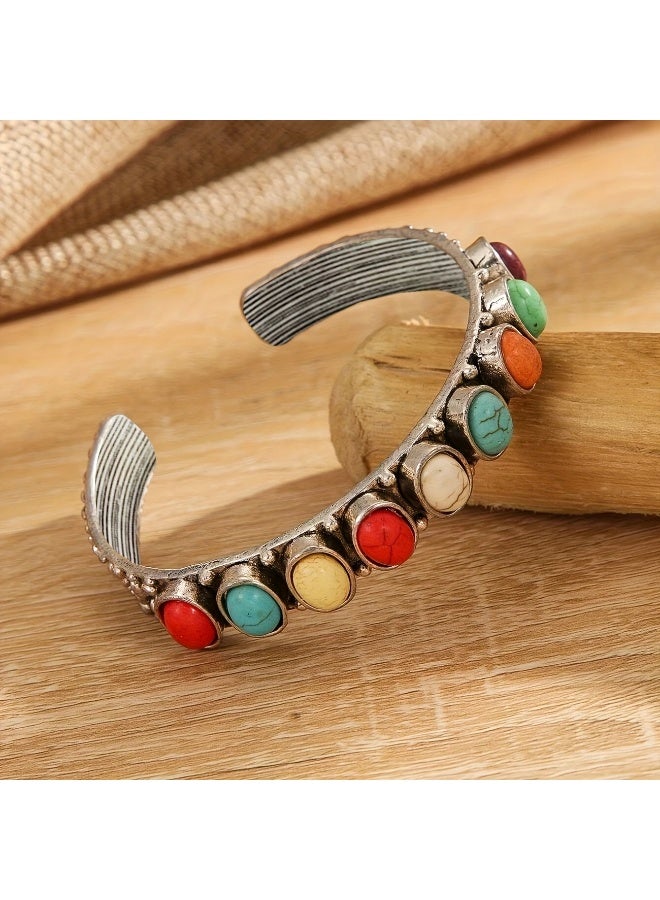 Goolsky سوار بوهيمي ملون باللون التركوازي بتصميم عتيق، مجوهرات يد - Image 5