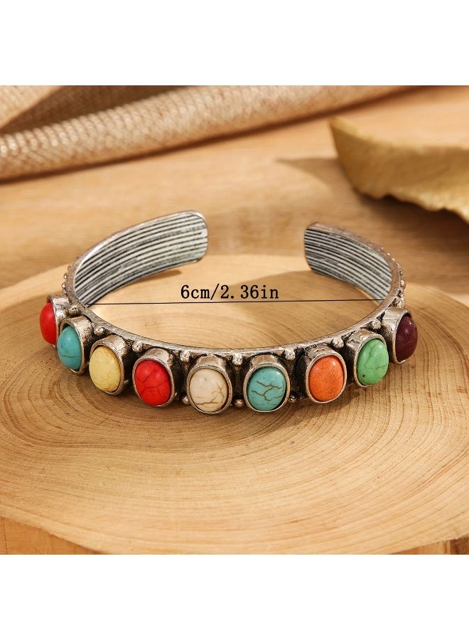 Goolsky سوار بوهيمي ملون باللون التركوازي بتصميم عتيق، مجوهرات يد - Image 3