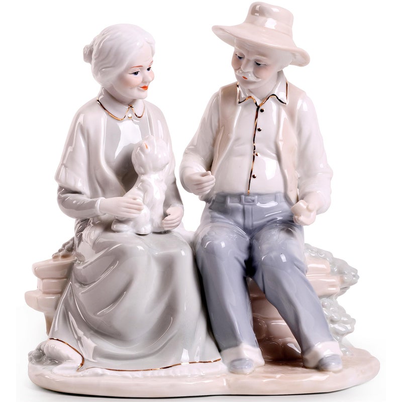 MTME  Porcelain Figurines Having a Conversation on a Bench Memorabilia Anniverary Gift Statue Home Dcor