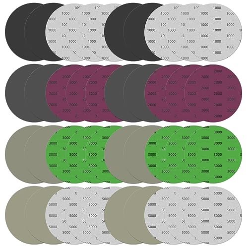 Rolokit 40PCS 5 Inch Wet Dry Sanding Discs, Hook & Loop Orbital Sandpaper 1000/2000/3000/5000 Assorted Grit,Silicon Carbide High Grit Round Flocking Grinding Abrasive Paper for Auto, Wood or Metal Polishing - Image 1