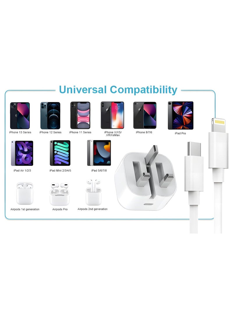 Generic - iPhone 20W Fast Charger | USB C Wall Fast Charger with USB C to Lightning Cable Compatible with iPhone 14/14 Pro/14 Pro Max/13/12/SE2020/11/XR/XS Max/X/iPad - Image 1