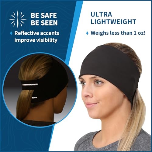 TrailHeads Womens Ponytail Headband - Reflective, Moisture Wicking Hair Headband for Running, Winter - Adrenaline Series - Black - Image 2