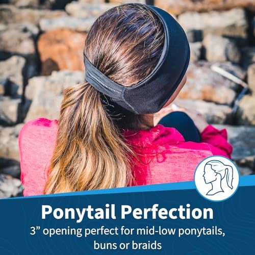 TrailHeads Womens Ponytail Headband - Reflective, Moisture Wicking Hair Headband for Running, Winter - Adrenaline Series - Black - Image 3