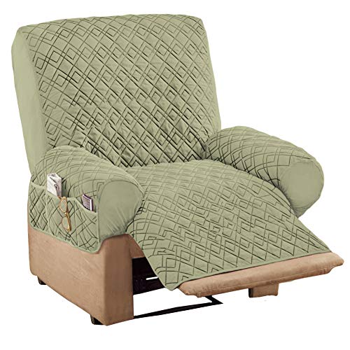 Collections Etc Diamond-Shape Quilted Stretch Recliner Cover with Storage Pockets and Elastic Straps - Furniture Protector - Image 4