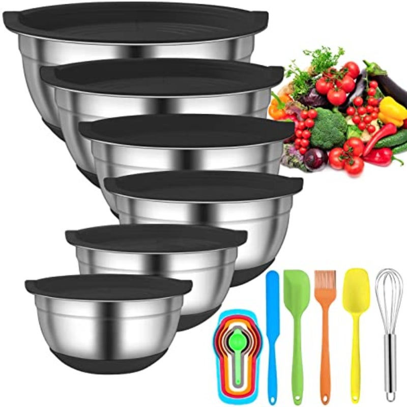 Mixing Bowls with Lids, Stainless Steel Mixing Bowls, Non-Slip Bottoms, Including Kitchen Utensils, Mixing Bowl Set for Kitchen Mixing Baking Prepping Cooking Serving - Image 1