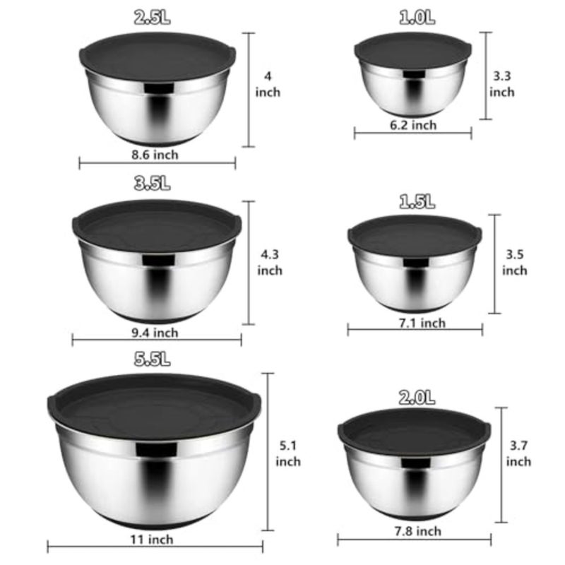 Mixing Bowls with Lids, Stainless Steel Mixing Bowls, Non-Slip Bottoms, Including Kitchen Utensils, Mixing Bowl Set for Kitchen Mixing Baking Prepping Cooking Serving - Image 4