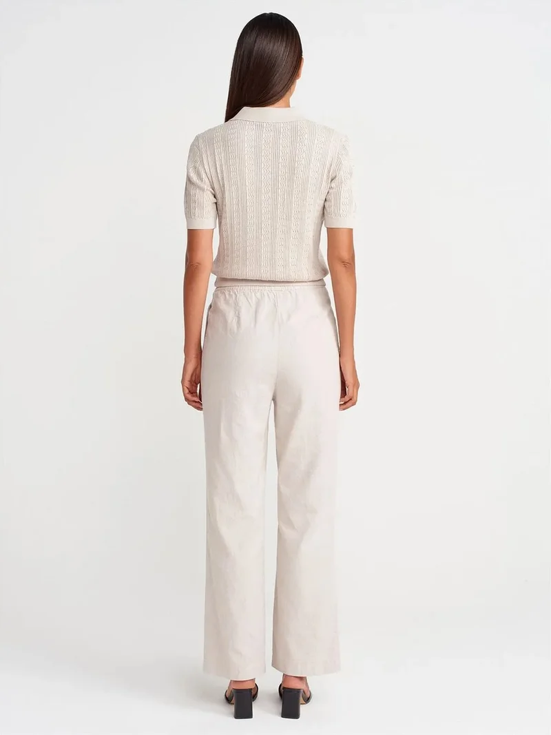 ديلفين DILVIN Wide-Leg Tencel Trousers With Drawstring Waist