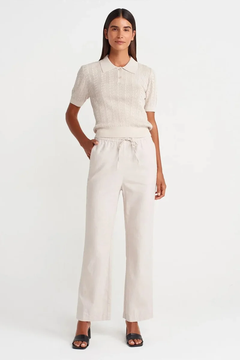 ديلفين DILVIN Wide-Leg Tencel Trousers With Drawstring Waist