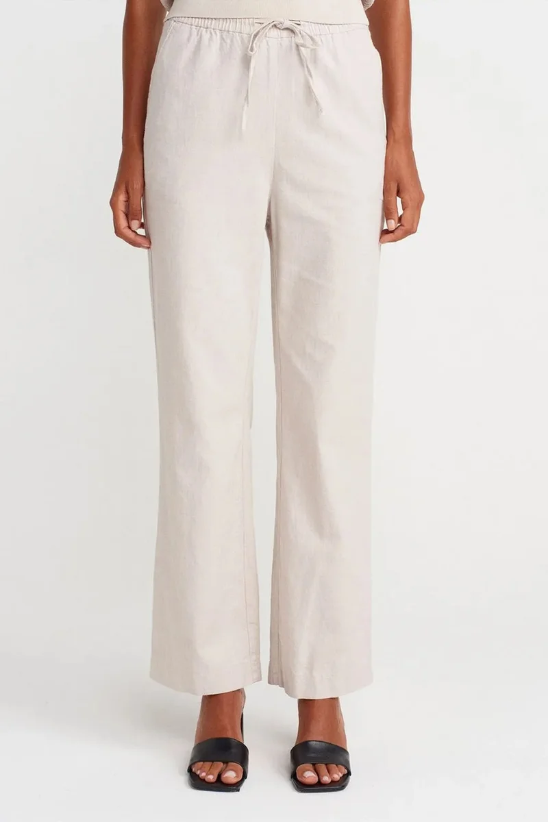 Dilvin Dusty White DILVIN Wide-Leg Tencel Trousers With Drawstring Waist for Women | Best Price UAE