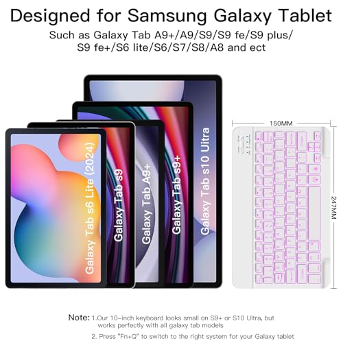 XIWMIX Wireless Bluetooth Keyboard for Samsung Galaxy Tablets, 7-Color Backlit, Ultra-Slim Portable, Type-C Rechargeable, Compatible with Tab A9+/A11/S10 FE/S11/S9/S9 FE/S9+/S9 FE+/S6 Lite/S7/A8 - Image 3
