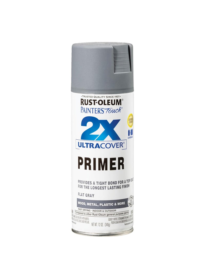 RUST-OLEUM رذاذ الطلاء من باينترز تاتش 2X التمهيدي المغطي الفائق - رمادي مسطح، 12 أونصة (340 جرام) | سريع الجفاف، للاستخدام الداخلي والخارجي، متعدد الأسطح على الخشب، المعدن، البلاستيك والمزيد - 334017 - Image 1